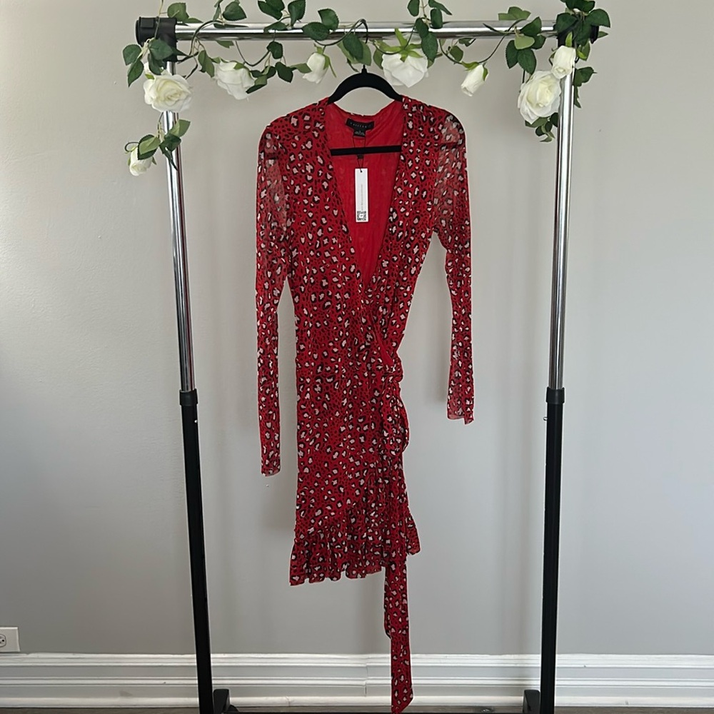 NWT Red Animal Print Wrap Dress